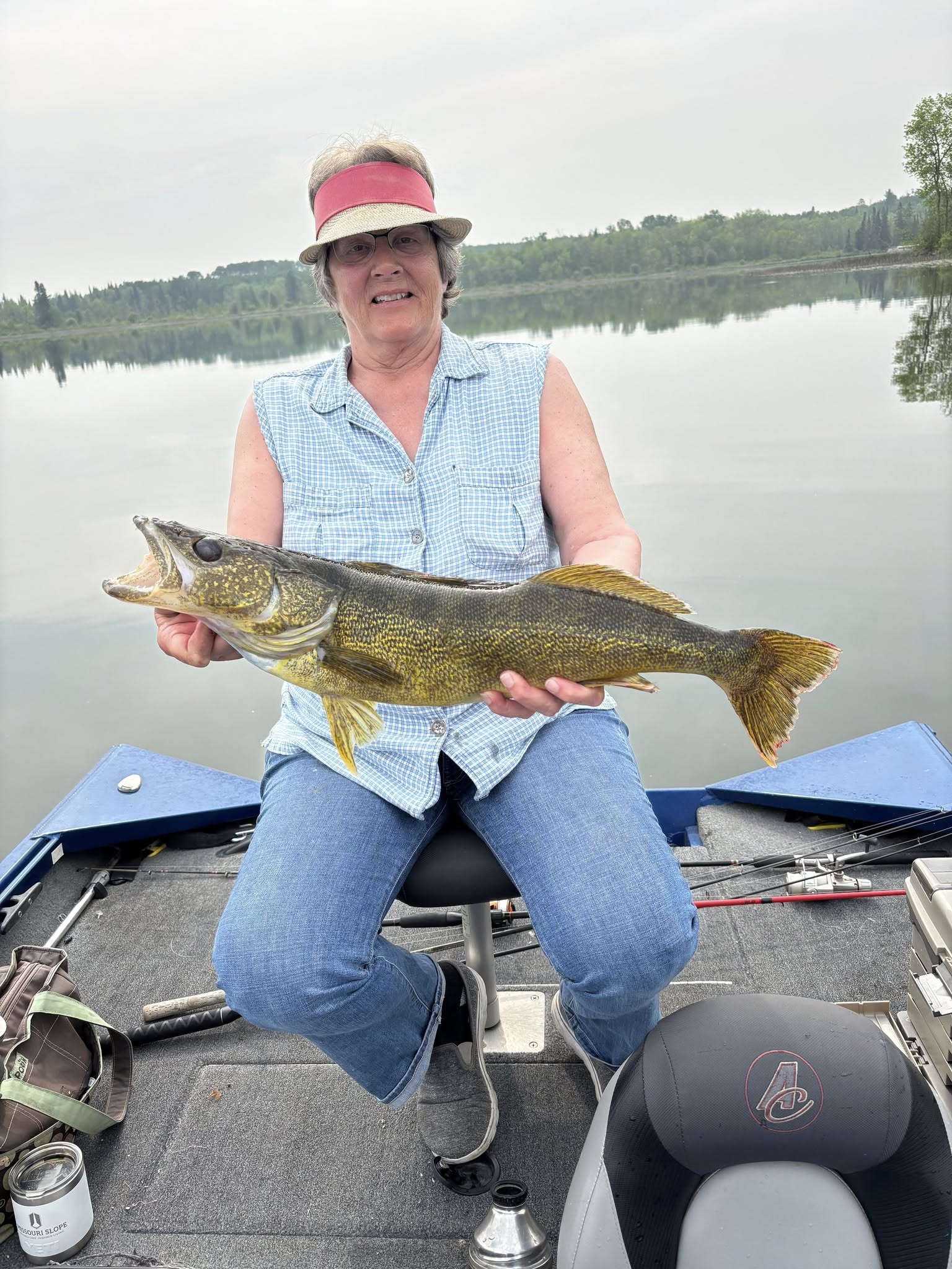 Judy with a Walleye on Big Elbow Lake in Northern Minnesota