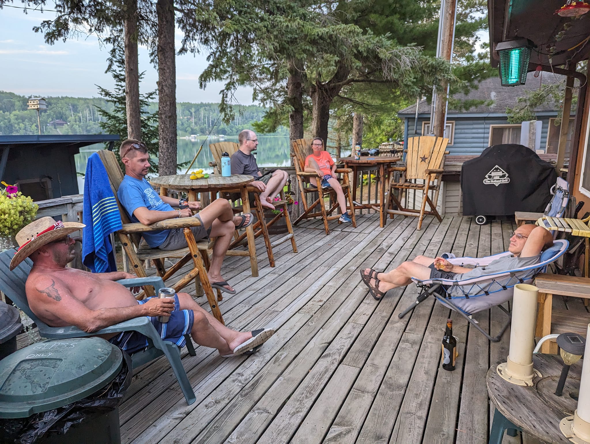 Group relaxing on the deck at Jolly Fisherman
