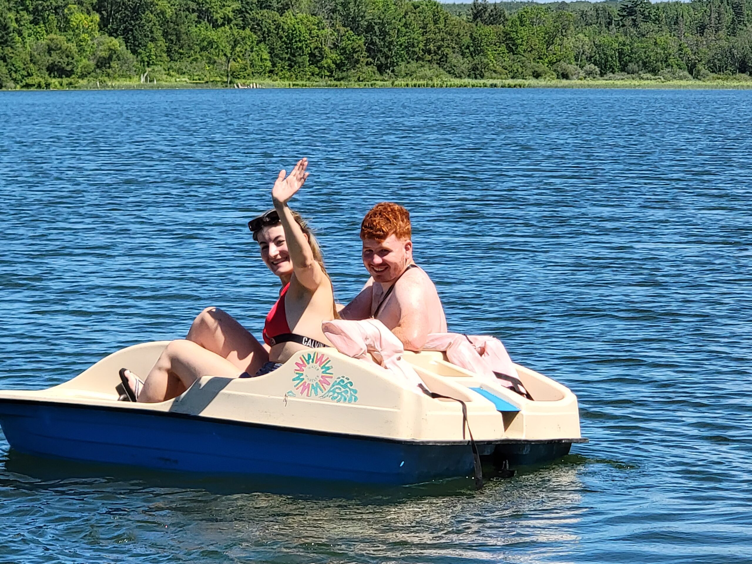 Two people in a paddle boat