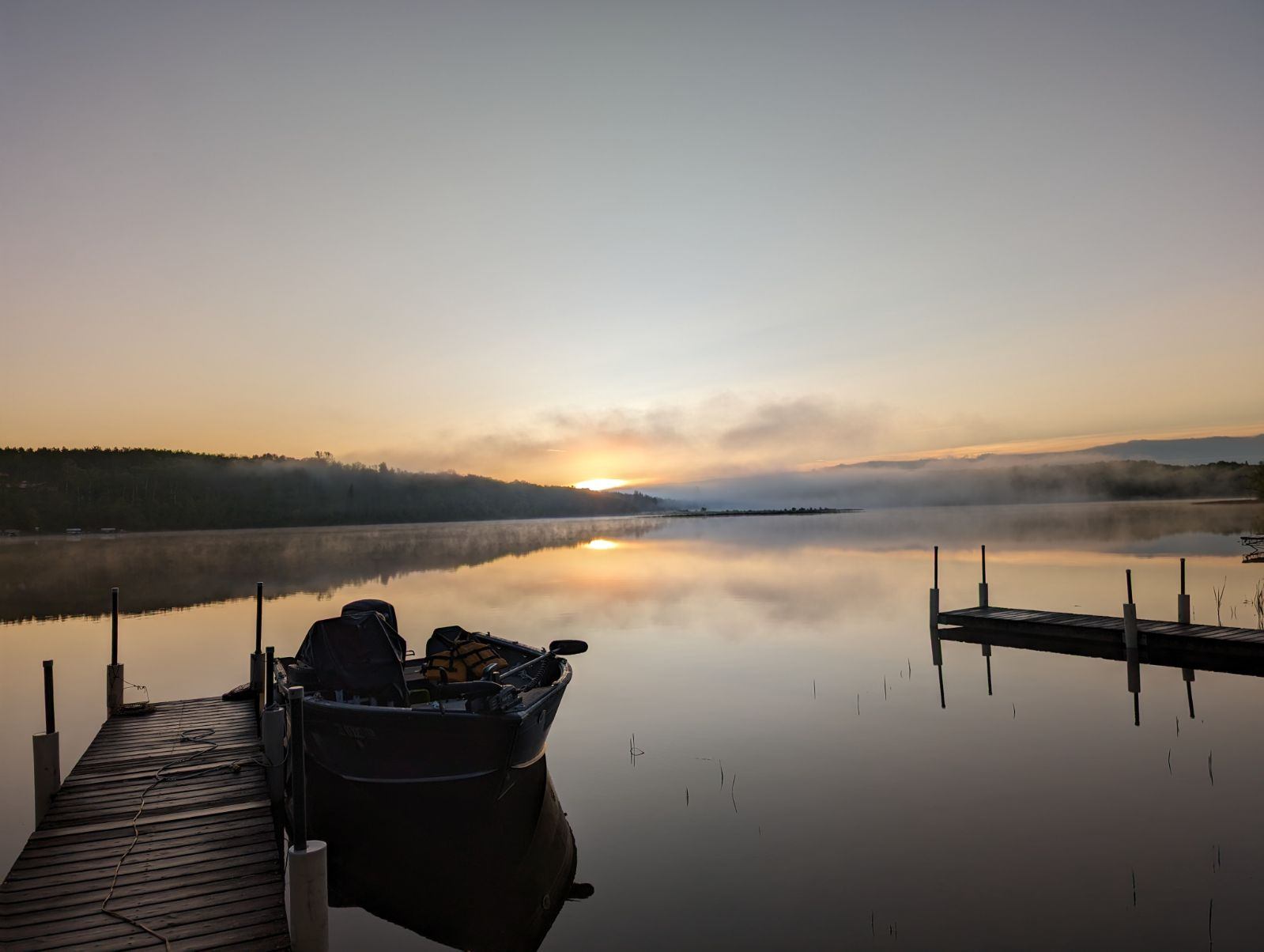 Calm sunrise on Big Elbow Lake in Minnesota