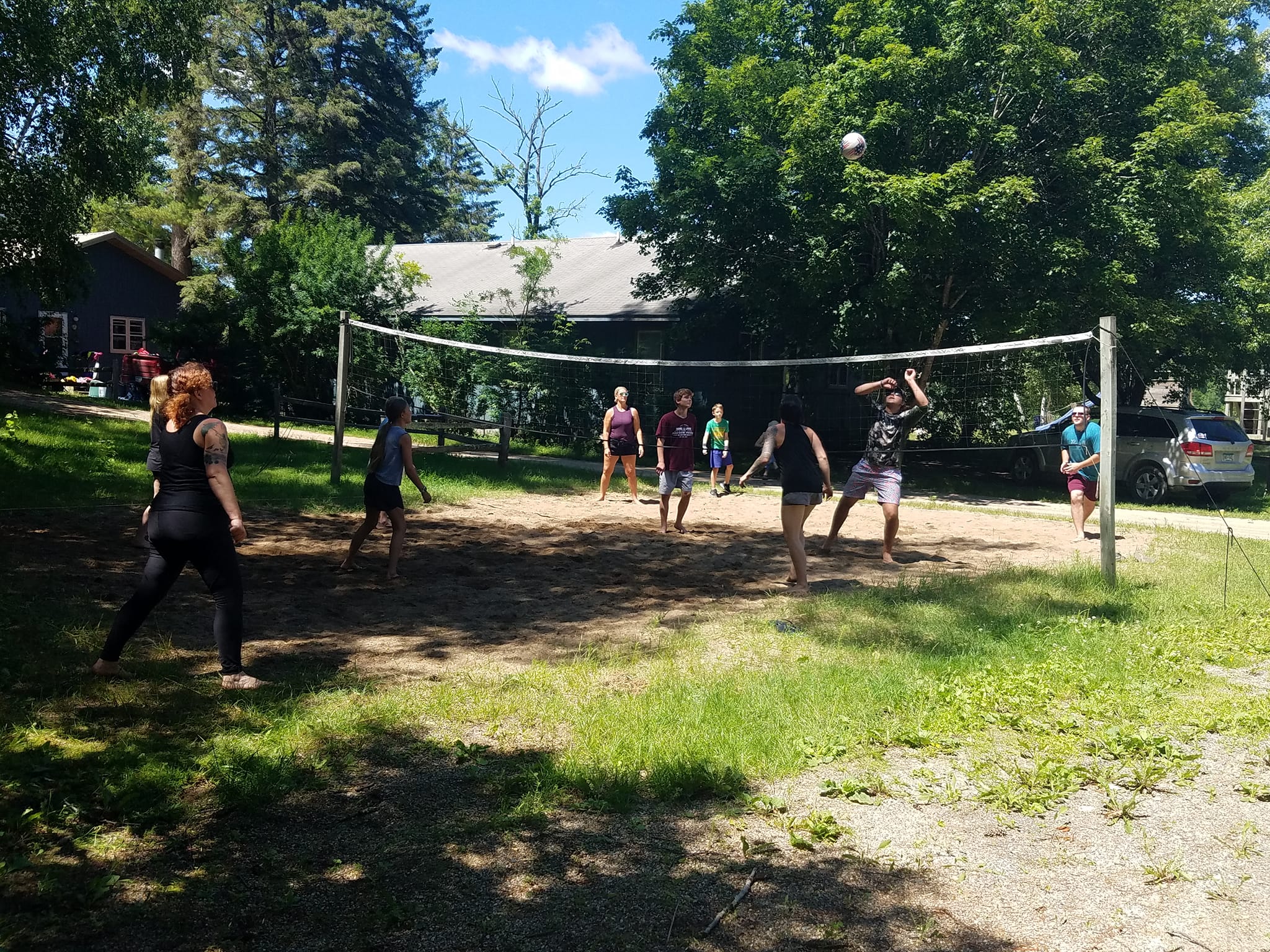 Group playing volleyball